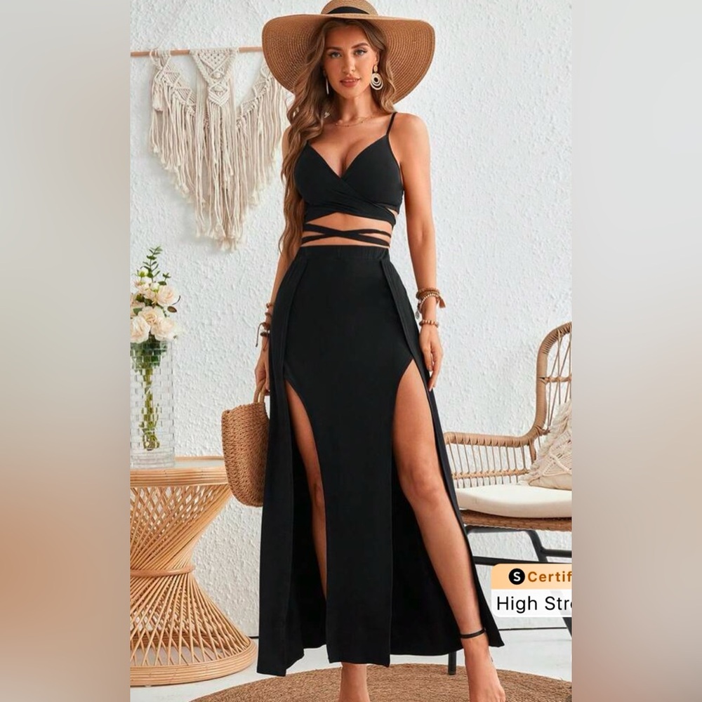 Black midi skirt with slits (skirt only)